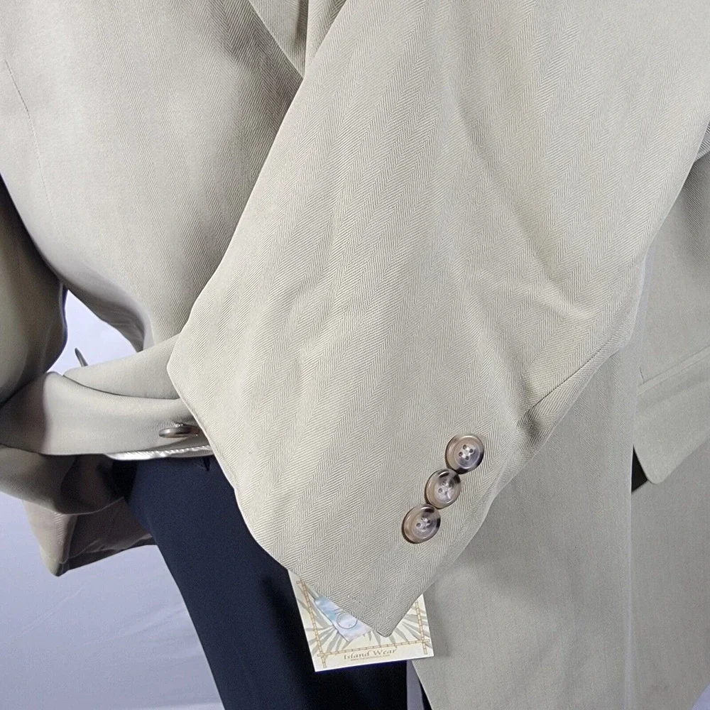 Boca Classics Island Wear Men's Sport Coat Two Button Beige Herringbone Silk 48L
